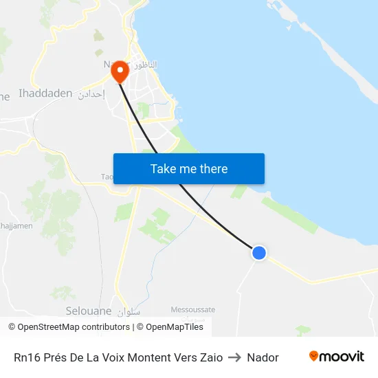 RN16 Near Road Rising to Zaio to Nador map