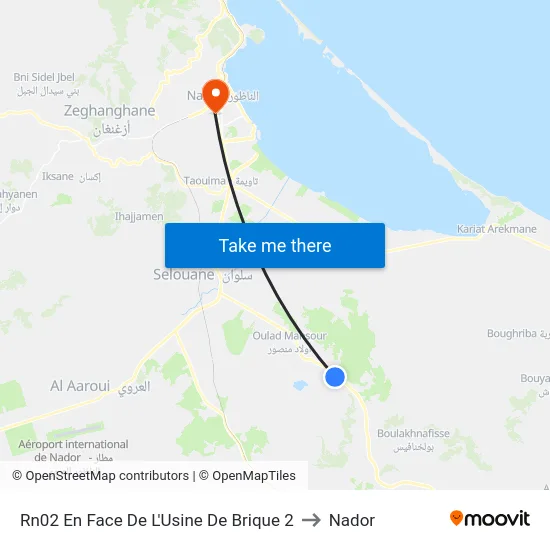 Rn02 En Face De L'Usine De Brique 2 to Nador map
