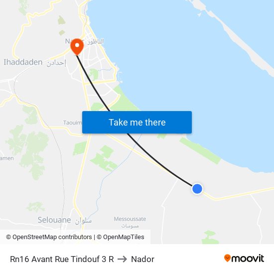 Rn16 Avant Rue Tindouf 3 R to Nador map