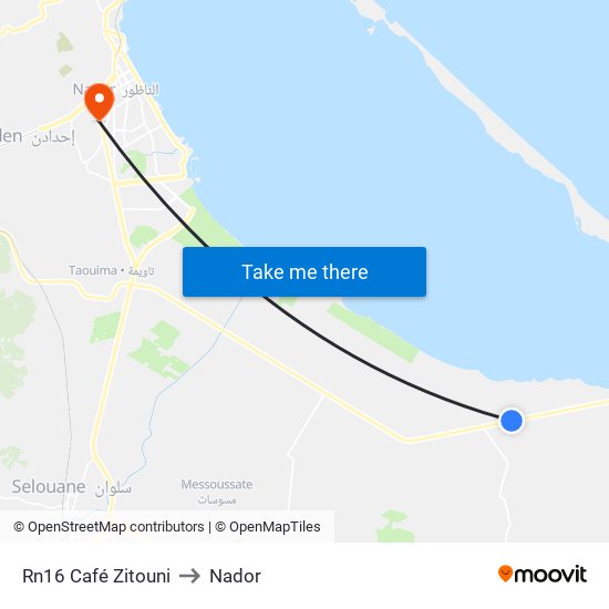 Rn16 Café Zitouni to Nador map
