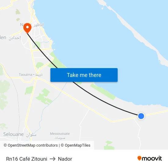 Rn16 Zitouni Cafe to Nador map