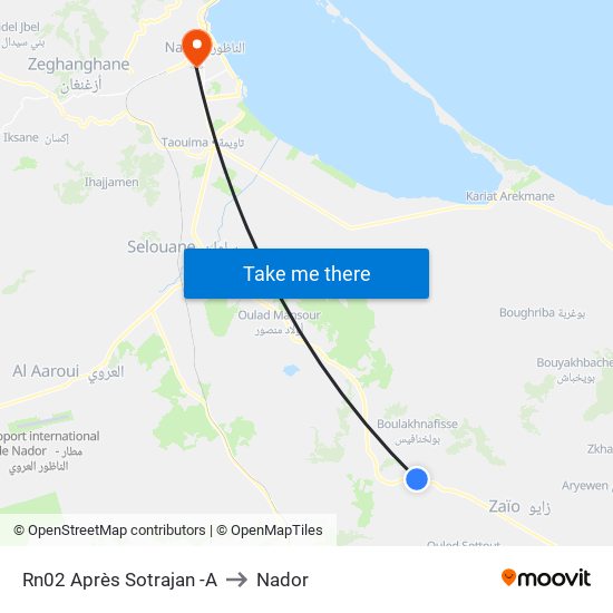 Rn02 Après Sotrajan -A to Nador map