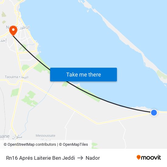 Rn16 Aprés Laiterie Ben Jeddi to Nador map