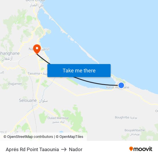 Aprés Rd Point Taaounia to Nador map