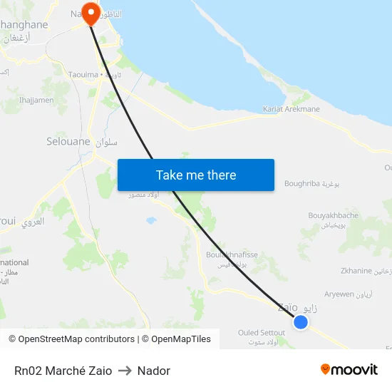 Rn02 Marché Zaio to Nador map