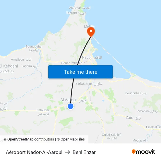 Aéroport Nador-Al-Aaroui to Beni Enzar map