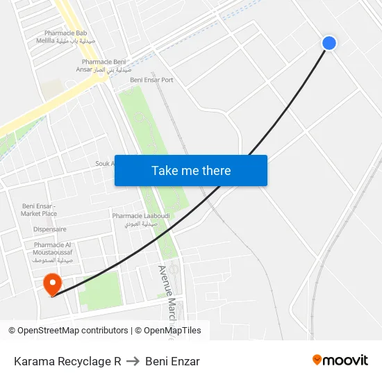 Karama Recyclage R to Beni Enzar map