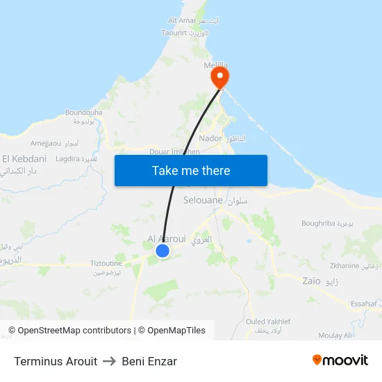 Terminus Arouit to Beni Enzar map
