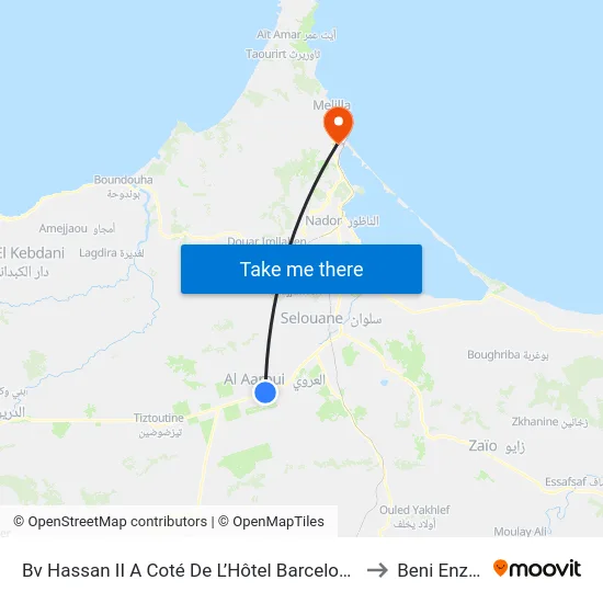 Bv Hassan II A Coté De L’Hôtel  Barcelone to Beni Enzar map