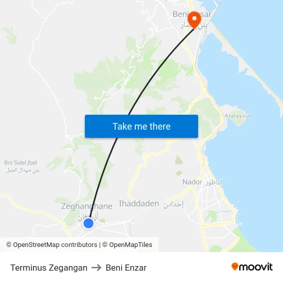 Terminus Zegangan to Beni Enzar map
