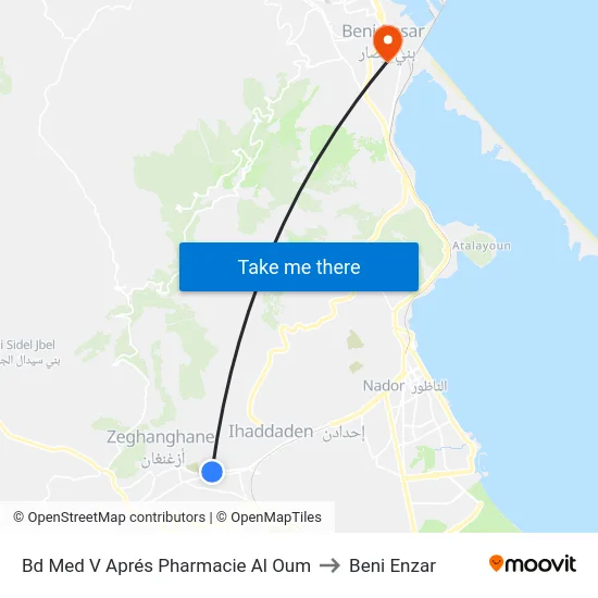 Bd Med V Aprés Pharmacie Al Oum to Beni Enzar map