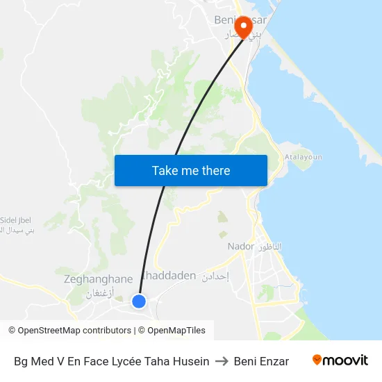 Bg Med V En Face Lycée Taha Husein to Beni Enzar map