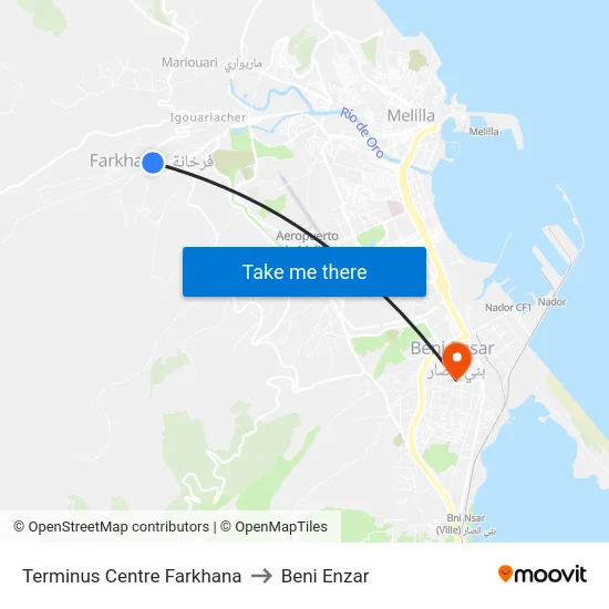 Terminus Centre Farkhana to Beni Enzar map