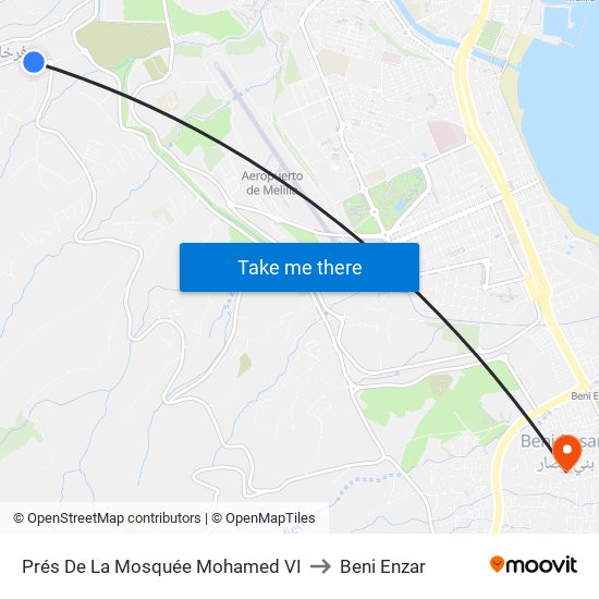 Prés De La Mosquée Mohamed VI to Beni Enzar map