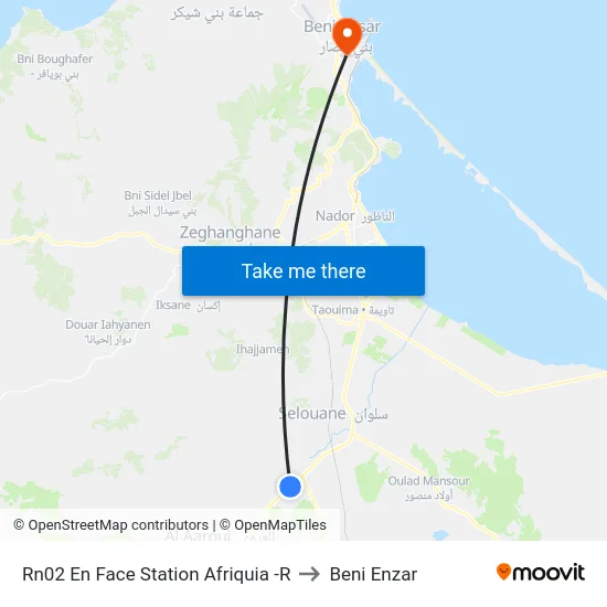 Rn02 En Face Station Afriquia -R to Beni Enzar map