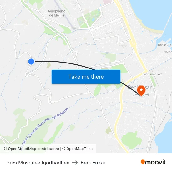 Prés Mosquée Iqodhadhen to Beni Enzar map