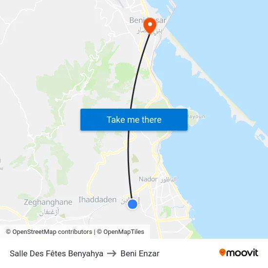 Salle Des Fêtes Benyahya to Beni Enzar map