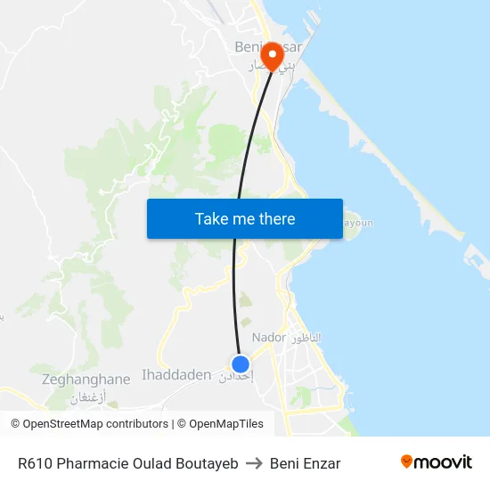 R610 Pharmacie Oulad Boutayeb to Beni Enzar map