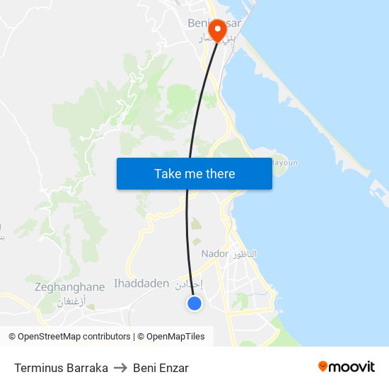 Terminus Barraka to Beni Enzar map