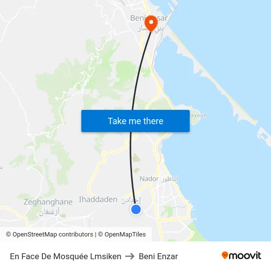 En Face De Mosquée Lmsiken to Beni Enzar map