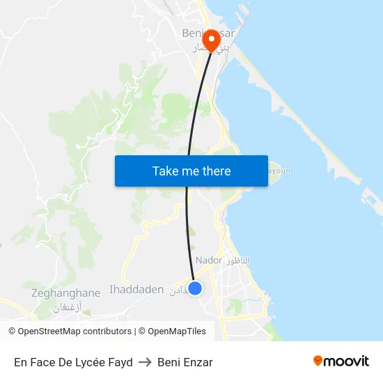 En Face De Lycée Fayd to Beni Enzar map