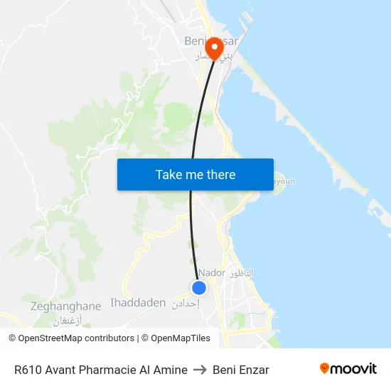 R610 Avant Pharmacie Al Amine to Beni Enzar map