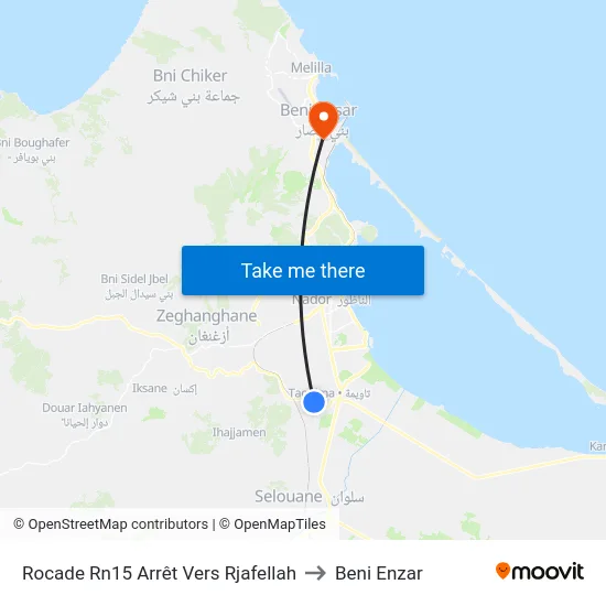 Rocade Rn15 Arrêt Vers Rjafellah to Beni Enzar map