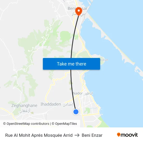 Rue Al Mohit Aprés Mosquée Arrid to Beni Enzar map