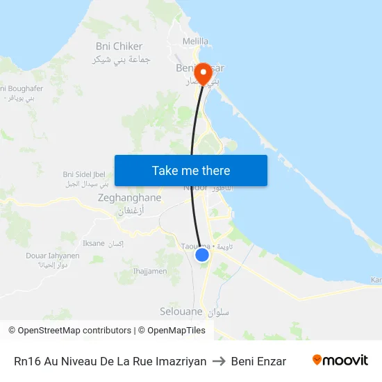 Rn16 Au Niveau De La Rue Imazriyan to Beni Enzar map