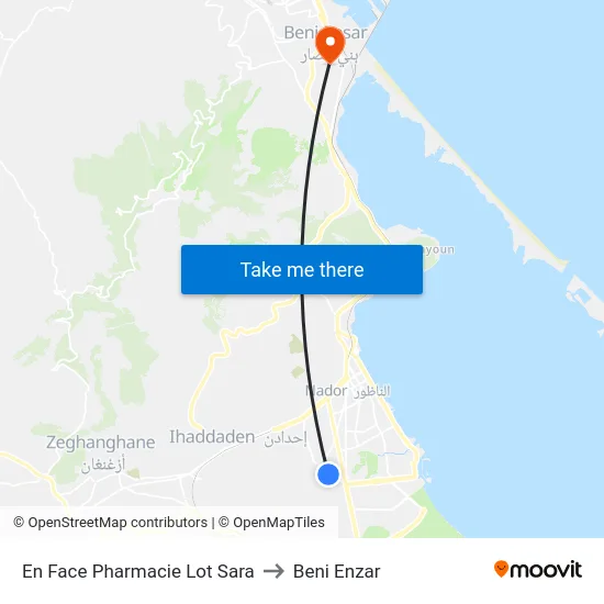 En Face Pharmacie Lot Sara to Beni Enzar map