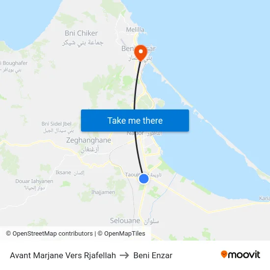 Avant Marjane Vers Rjafellah to Beni Enzar map