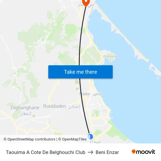 Taouima A Cote De Belghouchi Club to Beni Enzar map