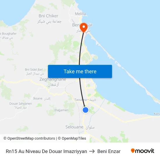 Rn15 At Douar Imazriyyan to Beni Enzar map