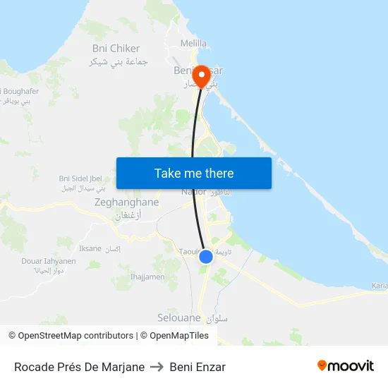 Ring Road Near Marjane to Beni Enzar map