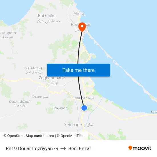 Rn19 Douar Imzriyyan -R to Beni Enzar map