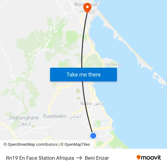 Rn19 En Face Station Afriquia to Beni Enzar map