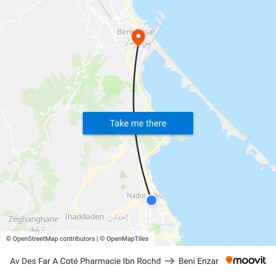 Av Des Far A Coté Pharmacie Ibn Rochd to Beni Enzar map