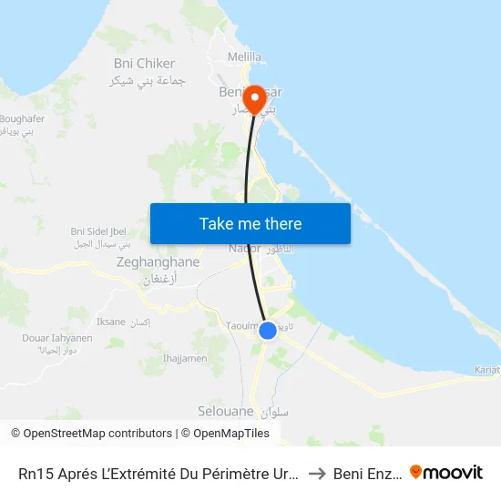 Rn15 Aprés L’Extrémité Du Périmètre Urban to Beni Enzar map