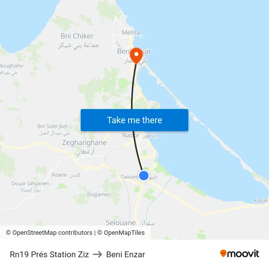 Rn19 Prés Station Ziz to Beni Enzar map