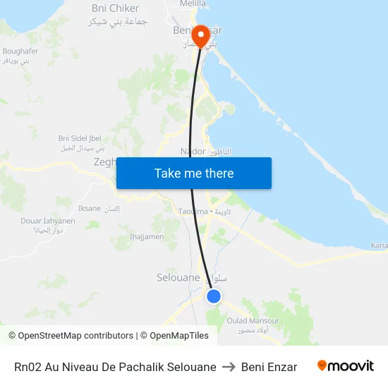 Rn02 Au Niveau De Pachalik Selouane to Beni Enzar map