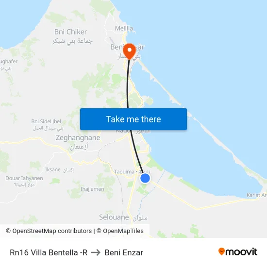Rn16 Villa Bentella -R to Beni Enzar map
