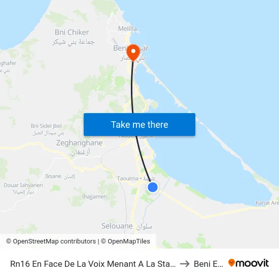 Rn16 En Face De La Voix Menant A La Station D'Épuration to Beni Enzar map
