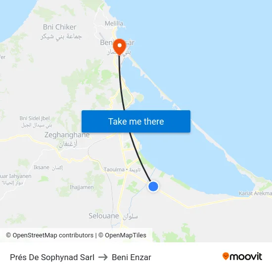 Prés De Sophynad Sarl to Beni Enzar map