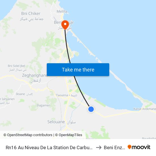 Rn16 Au Niveau De La Station De Carburant to Beni Enzar map