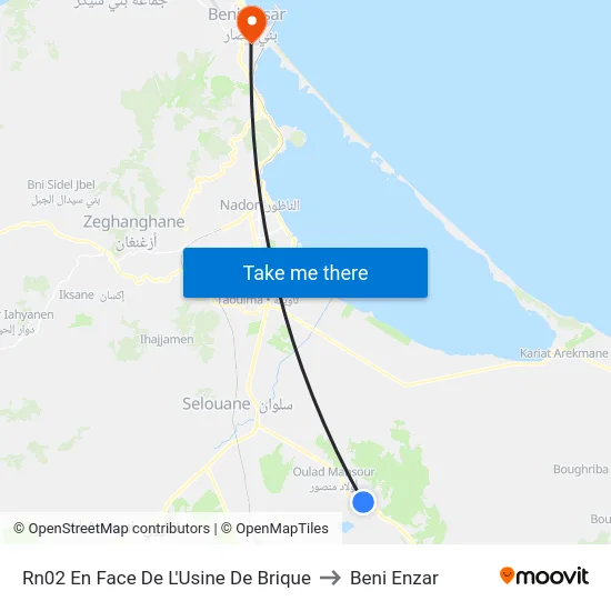 Rn02 En Face De L'Usine De Brique to Beni Enzar map