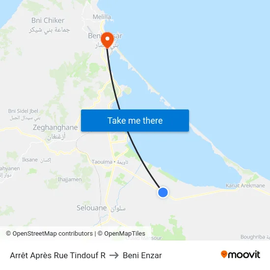 Arrêt Après Rue Tindouf R to Beni Enzar map