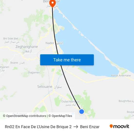 Rn02 En Face De L'Usine De Brique 2 to Beni Enzar map