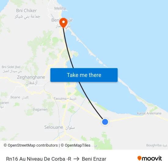 Rn16 Au Niveau De Corba -R to Beni Enzar map