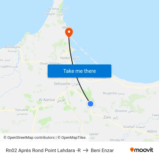 Rn02 Aprés Rond Point Lahdara -R to Beni Enzar map