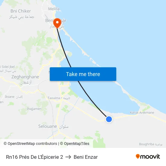 Rn16 Prés De L'Épicerie 2 to Beni Enzar map